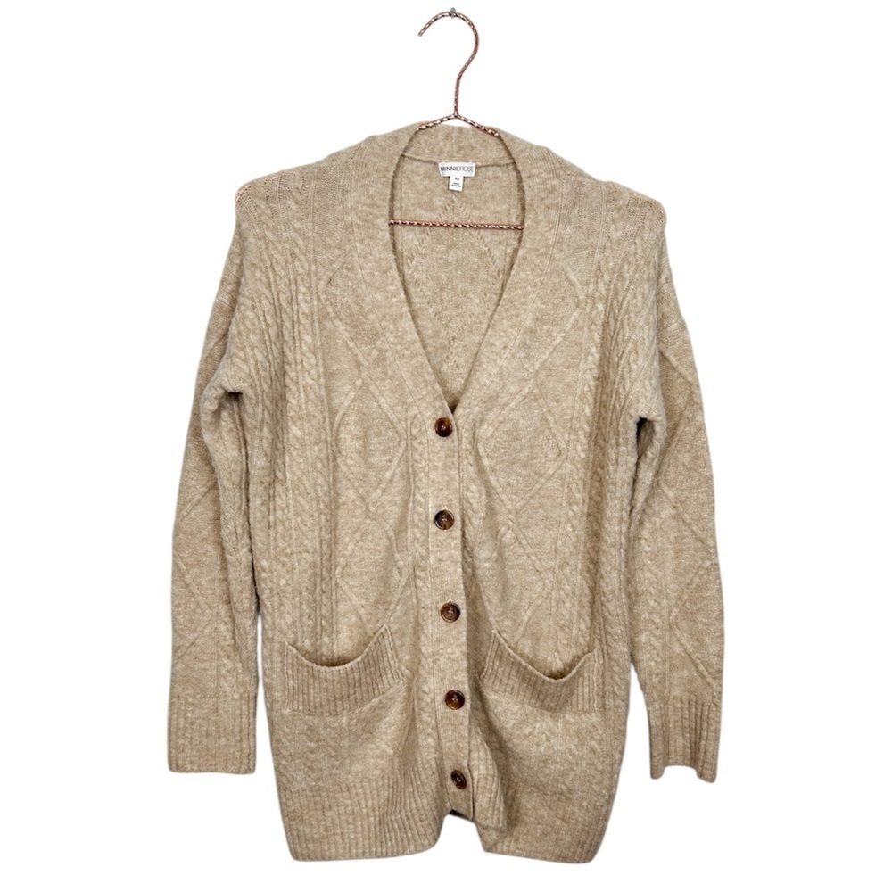 Minnie Rose Beige Cable Knit Cardigan